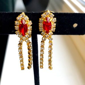 3/$30 Vintage Red & Clear Rhinestone Earrings / unused store stock